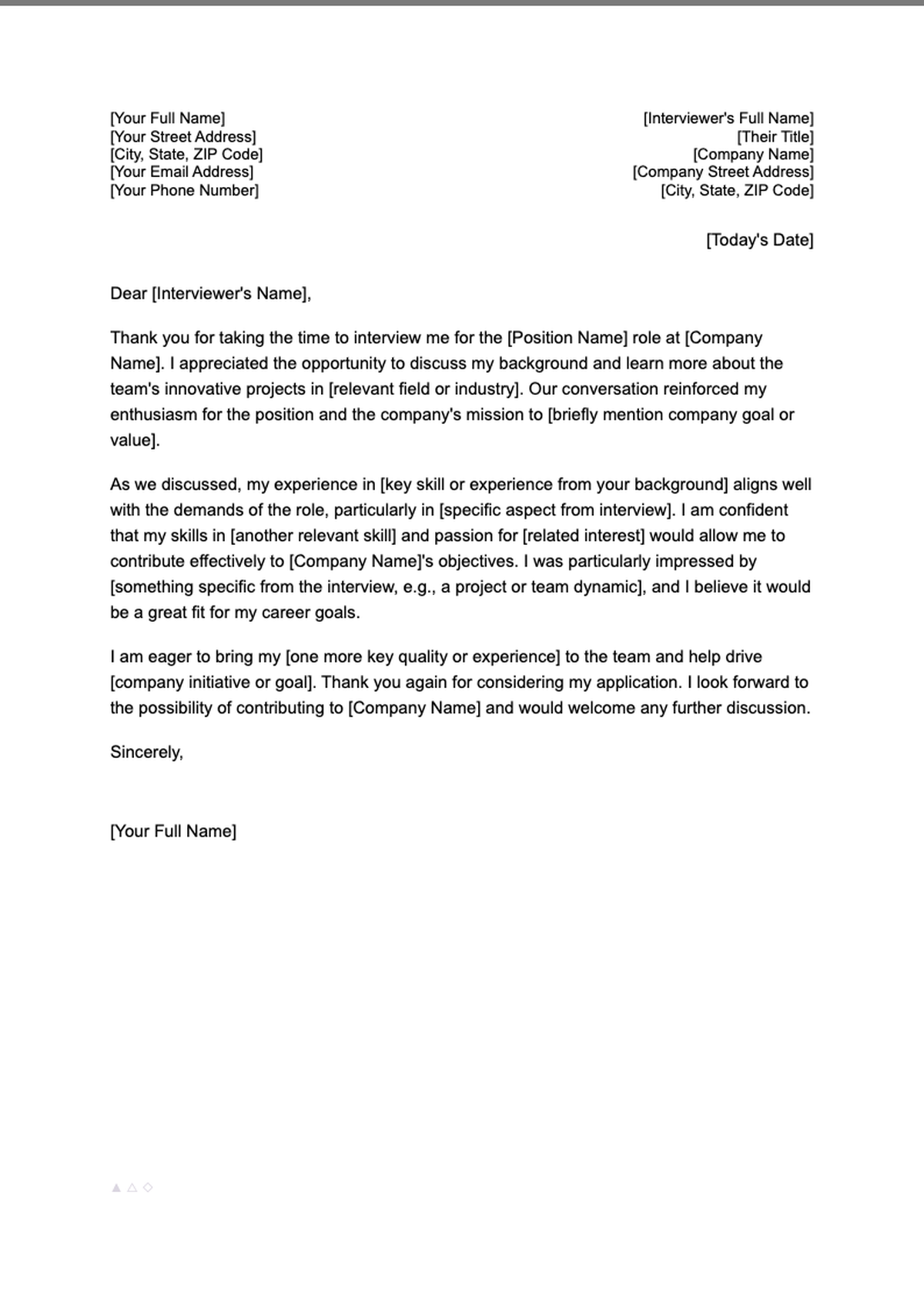 Professional interview follow up thank you letter template with purple accent design_variant_3